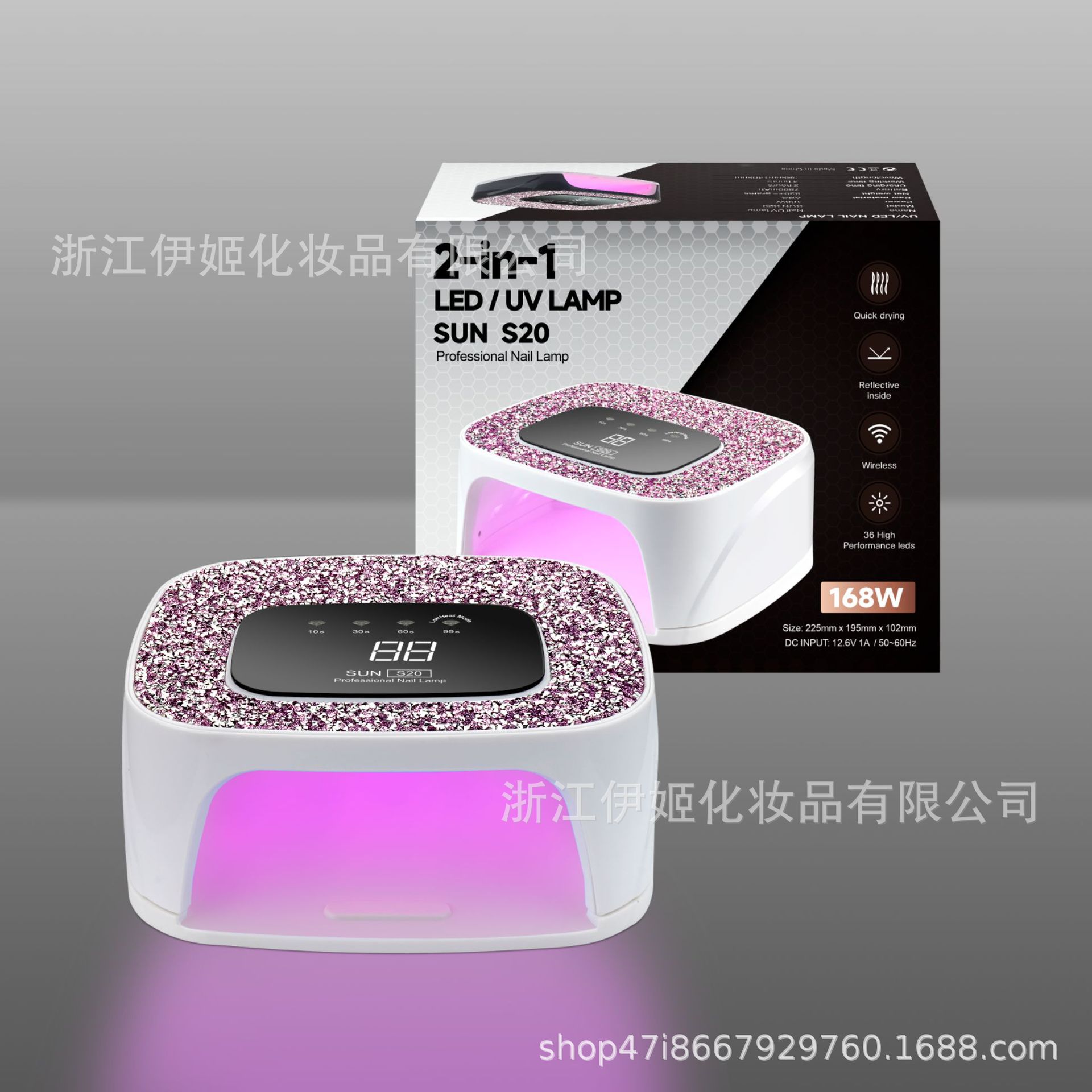 168W new S20 rechargeable nail lamp, 36led quick-drying baking lamp, diamond-encrusted high appearance level breathing lamp, battery-powered light therapy machine full image