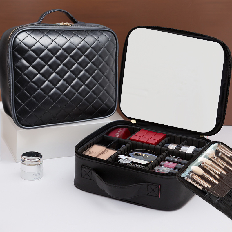 New large-capacity 10-inch mirror travel makeup box, skin care and beauty products commuting cosmetics storage bag Specification image