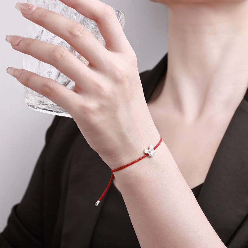 Zhuoheng Carefully selected hand-woven pure silver Mickey Moissanite bracelet, lucky red string for the zodiac year, simple and niche bracelet