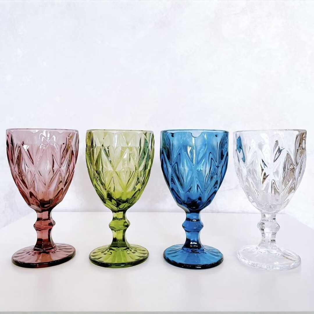 Vintage en relieve copa de vino de cristal alto color diamante diseño hogar copa de vino rojo copa de champán ligero extravagancia Specification image
