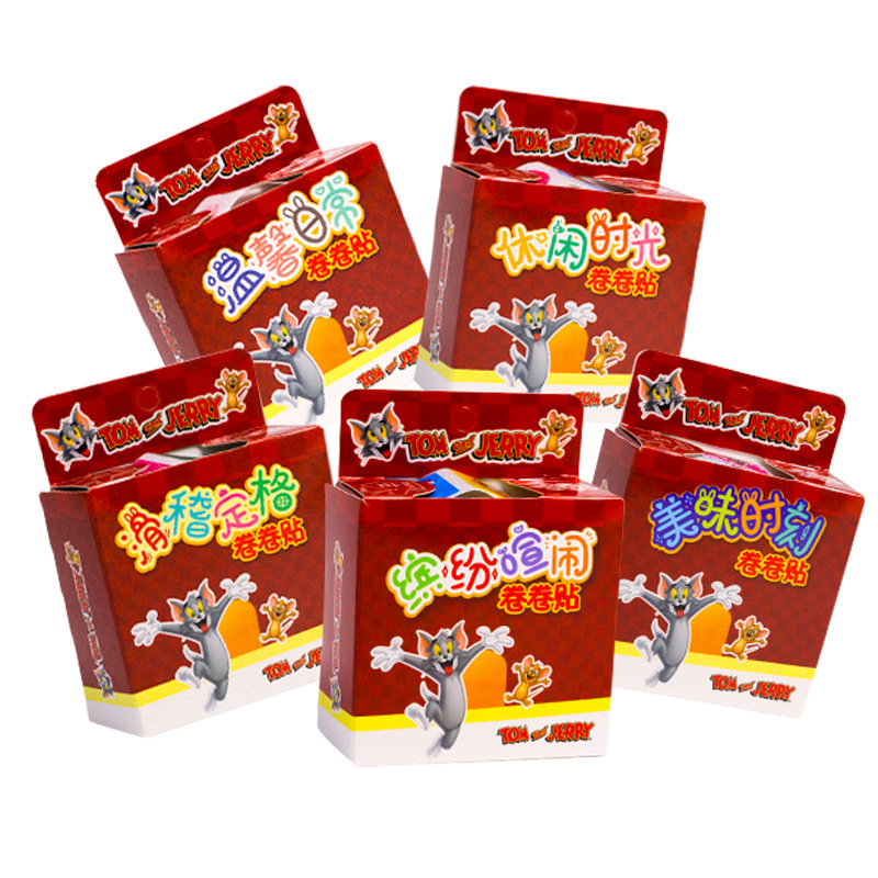 正版猫和老鼠卷卷贴儿童可爱卡通抽拉贴画ins风装饰手账贴纸300枚白底实物图