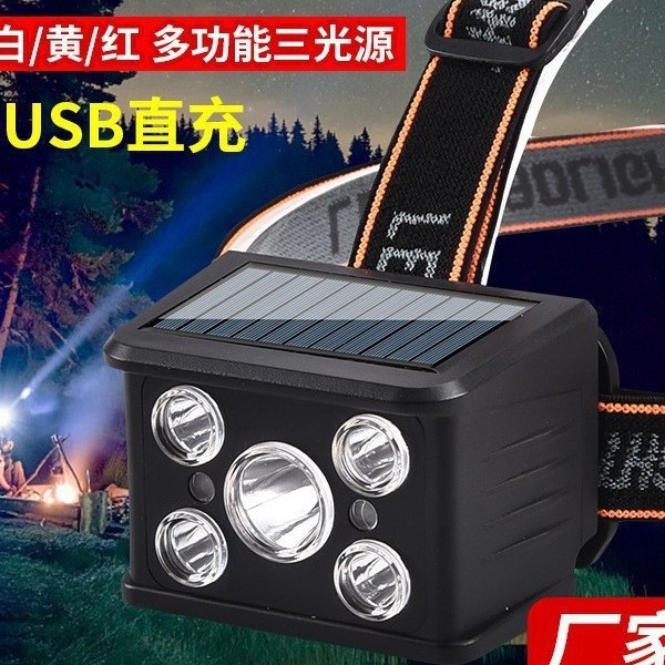 New cross-border solar COB charging headlamp, LED head-mounted outdoor headlamp, ultra-bright fishing miner's lamp, night travel details Picture