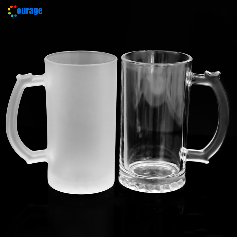 Factory wholesale 16oz glass draft beer cups, creative sublimation beer cups, logo printable, handle, frosted beer cups details Picture