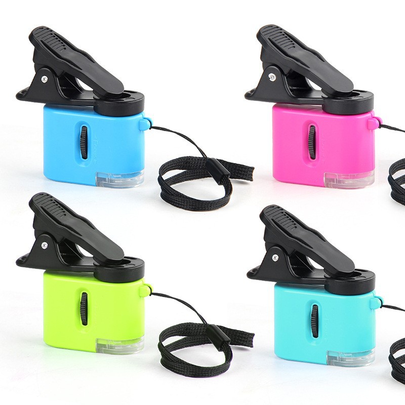 Children's mini microscope toys, scientific experiment portable mobile phone holder, LED ultraviolet lamp 60x cross-border wholesale
