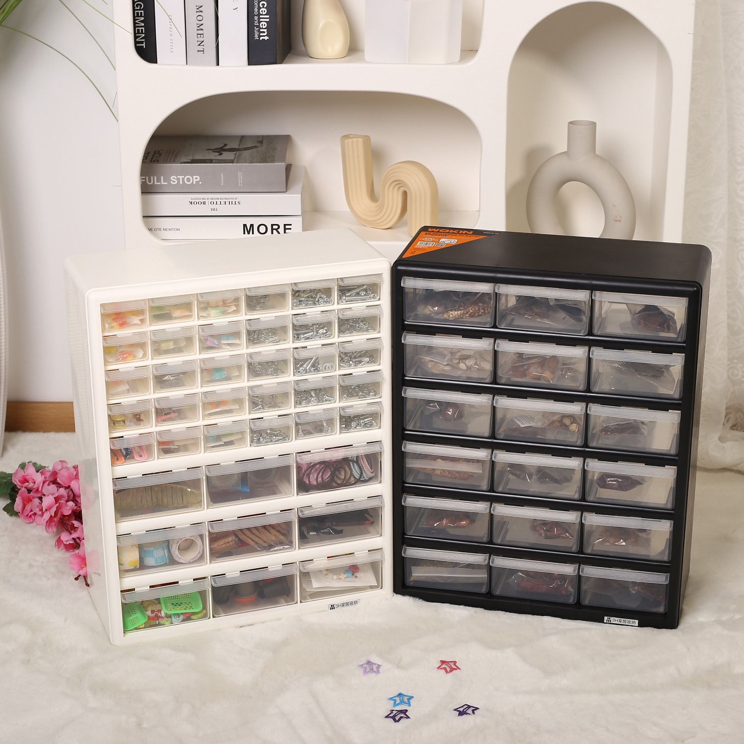 Drawer-type parts box storage cabinet box, household compartmentalized plastic transparent tool box, storage material box, large capacity Specification image