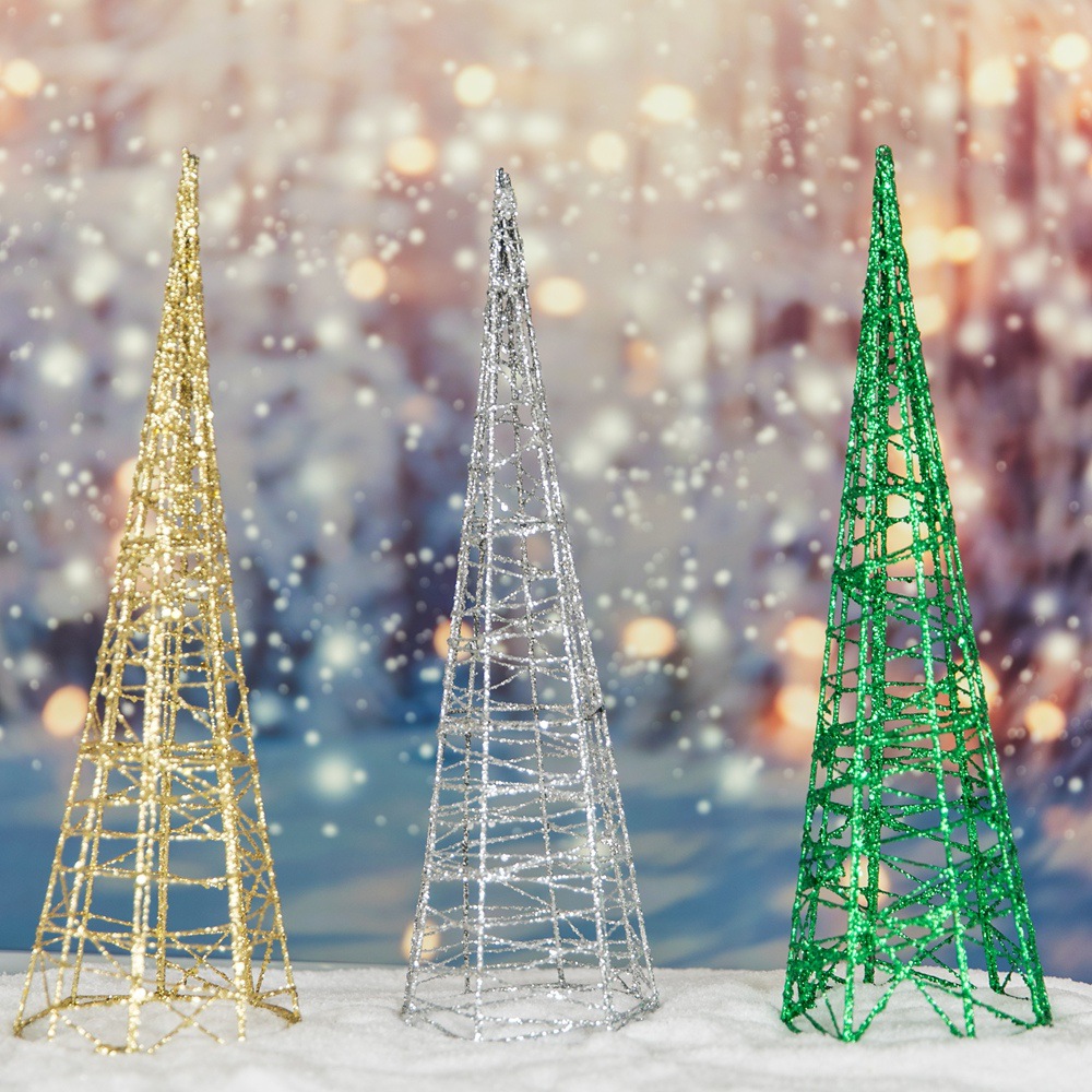 Cross-border Christmas ornaments with lights, led Christmas tree decorations, holiday Christmas supplies, gold powder luminous decorations