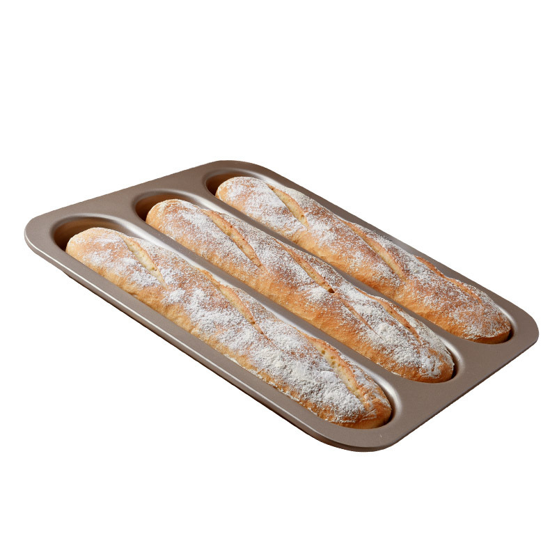Yangchen Baguette three-piece baguette French bread mold three-slot tray Non-stick oven home Champagne gold Item Picture