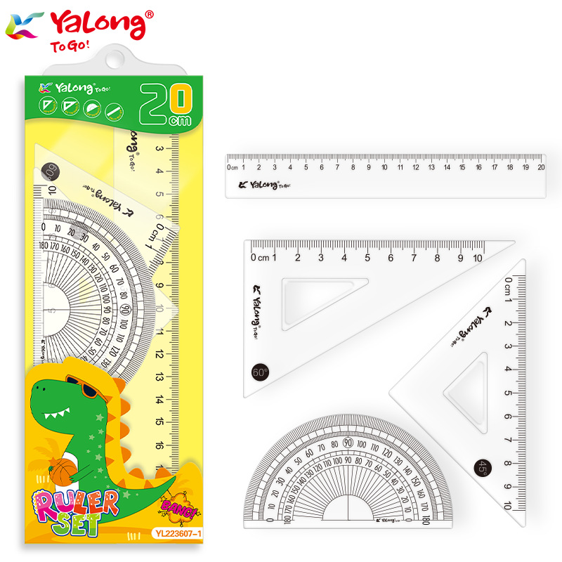 Yalong Cross-border flexible Ruler Set, straight ruler, protractor, Set square, Student ruler Four-piece Set, Learning stationery supplies Item Picture