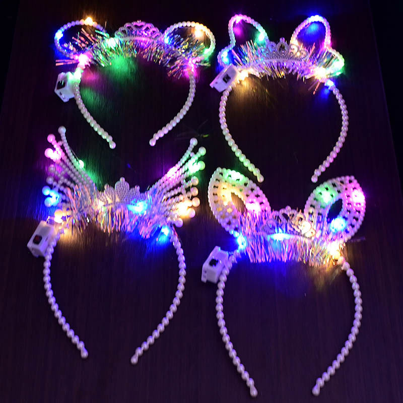 New princess luminous pearl headband, night market ground promotion wholesale headwear, children's hair accessories, concert cartoon luminous headwear Specification image