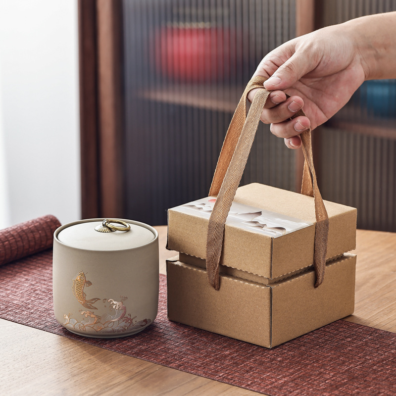陶瓷茶叶罐包装礼盒空盒粗陶紫砂茶叶罐普洱茶叶药品密封罐批发