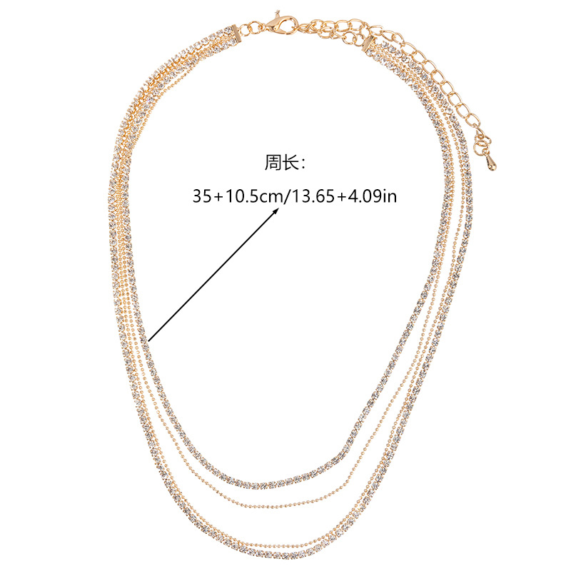 Amazon's best-selling European and American style necklace accessories, layered water diamond necklaces, cross-border trendy street style popular multi-layer necklaces wholesale supply Specification image