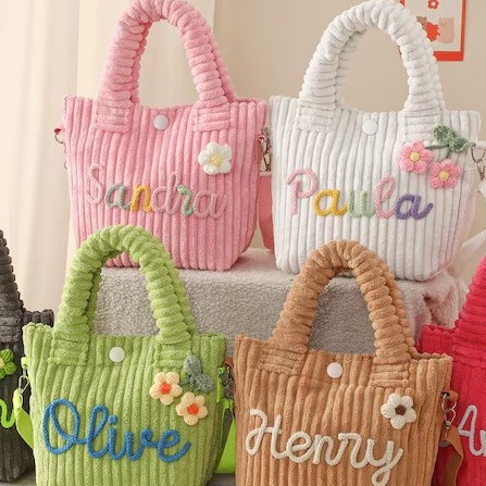 Bolsa de lona transfronteriza bolsa de lona a rayas etsy personalizada bordada a mano nombre slavespan mochila caramelo color mano de alta costura velcro cordura un hombro bolsa tote bolsa de tela