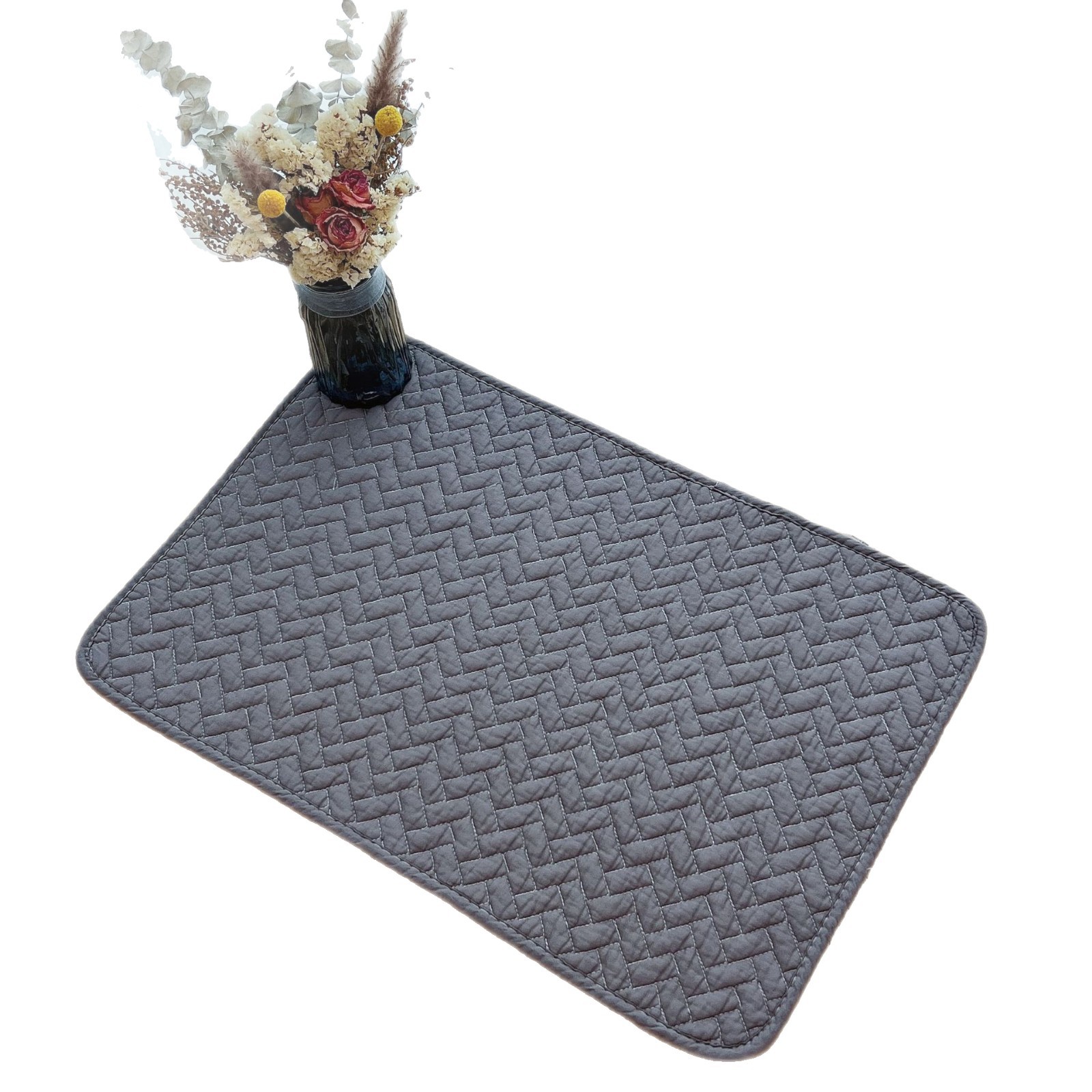 Plain pure cotton floor mat, quilted anti-slip mat, entrance bedroom floor mat, kitchen mat, pet mat, carpet anti-slip and silent Item Picture