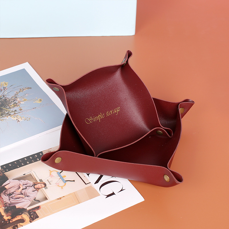 创意皮革收纳盘玄关客厅杂物收纳盒皮质广告多功能桌面收纳盘