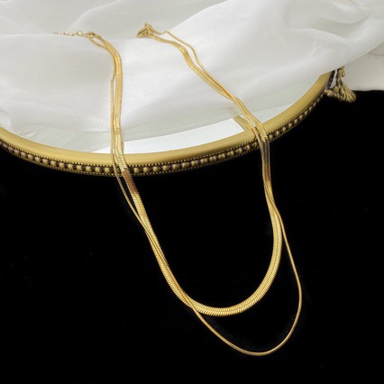 European and American InS-style fashionable titanium steel double-layer snake bone chain, plated and stacked necklace, women's fashionable short collarbone chain that does not fade details Picture