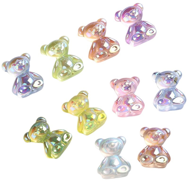 Aurora Bear AB Color Resin Accessories Cartoon Aurora Bear 3D Nail Nail Patch material Nail decoration Bear accessories Item Picture