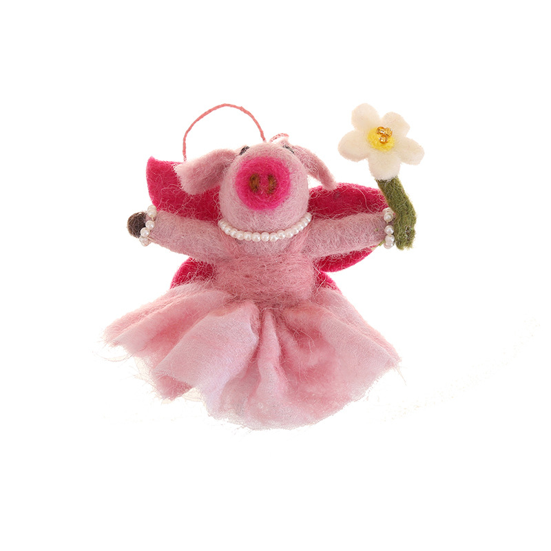 Little pig handmade wool felt pendant, cute flying pig plush doll, car keychain doll, gift pendant Item Picture