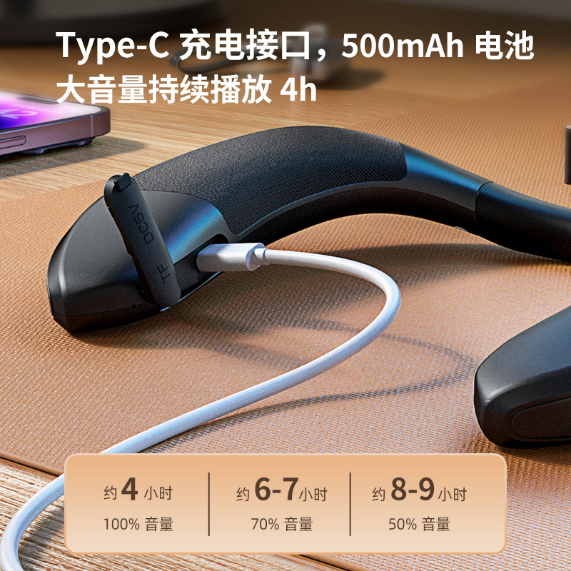 The new neck-hanging wireless Bluetooth speaker is made of fabric and can be worn with a small speaker and stereo subwoofer details Picture