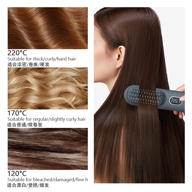 The negative ion electric straightening comb does no harm to hair. The portable curling iron can be used for both straightening and curling. It is suitable for both dry and wet short hair at the top of the head, and the hair roots are wireless details Picture