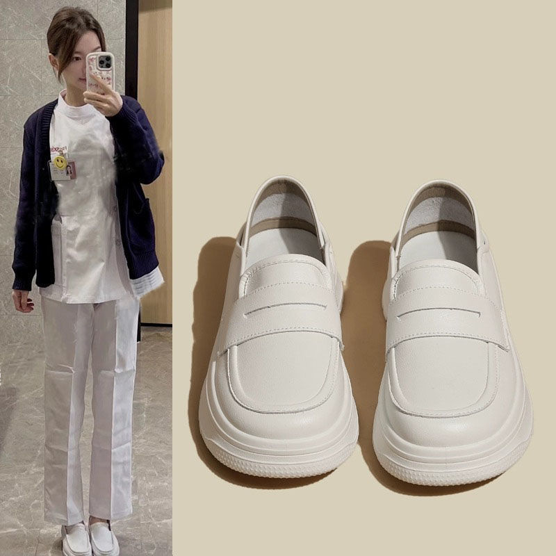 Comfortable, breathable, odor-resistant and anti-slip white sneakers 2025 new style, one-foot flat, comfortable single shoe, soft sole, nurse shoes for women details Picture