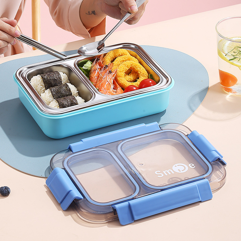 304 stainless steel independent sealed 2-compartment lunch box, leak-proof lunch box for office and student cafeteria, insulated lunch box Specification image