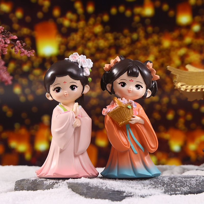 Cute ancient-style dolls, home and office desk ornaments, Hanfu figurines, resin princesses details Picture