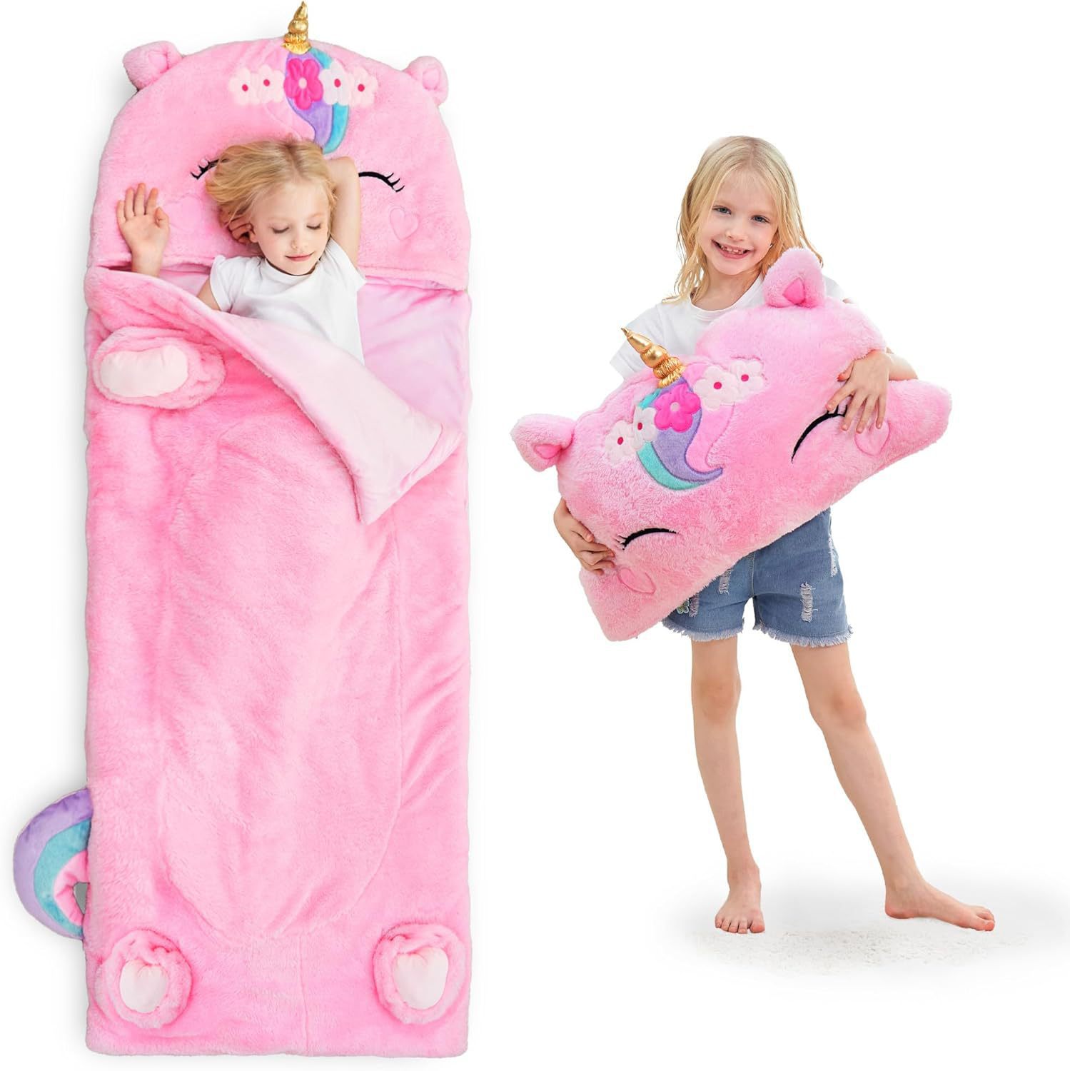 2024 New flannel thickened sleeping bag, cross-border children's sleeping bag, Unicorn anti-kick animal sleeping bag Item Picture