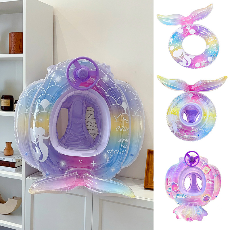 Mermaid swimming rings in stock, adult photo transparent inflatable swimming rings, children's sequined swimming rings, PVC sunken pocket rings