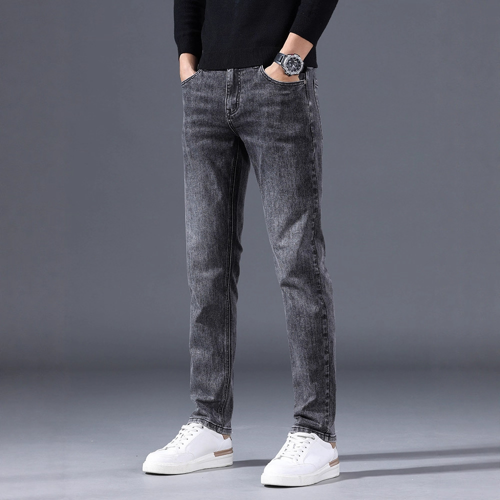 Hong Kong high-end pure cotton 2025 new style men's slim-fit straight stretch versatile spring and autumn casual long pants Specification image