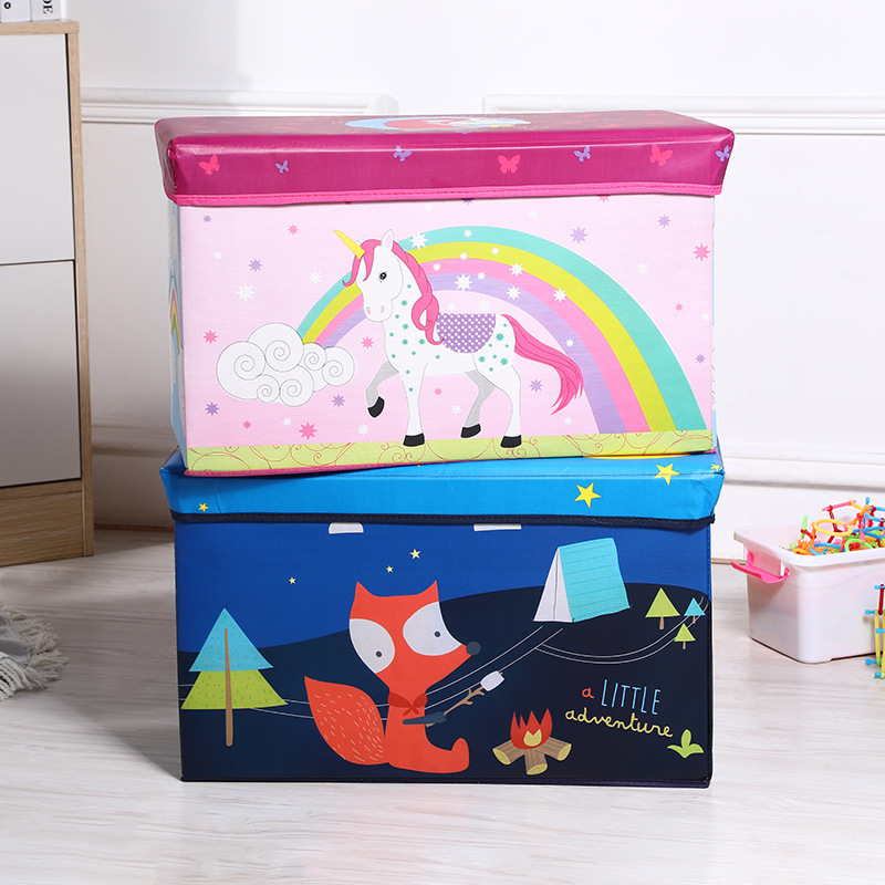 Folding and storage wonder: Clothes organizing box, storage box, cartoon home storage stool, children's toy storage box details Picture