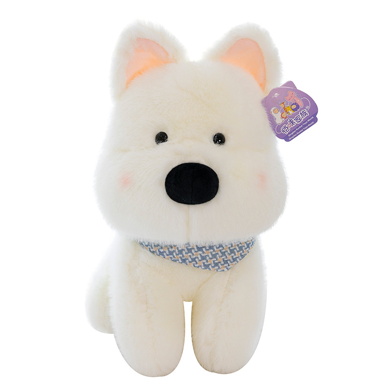 跨境新品西高地玩偶围巾小狗公仔八寸娃娃机白梗狗毛绒玩具批发白底实物图