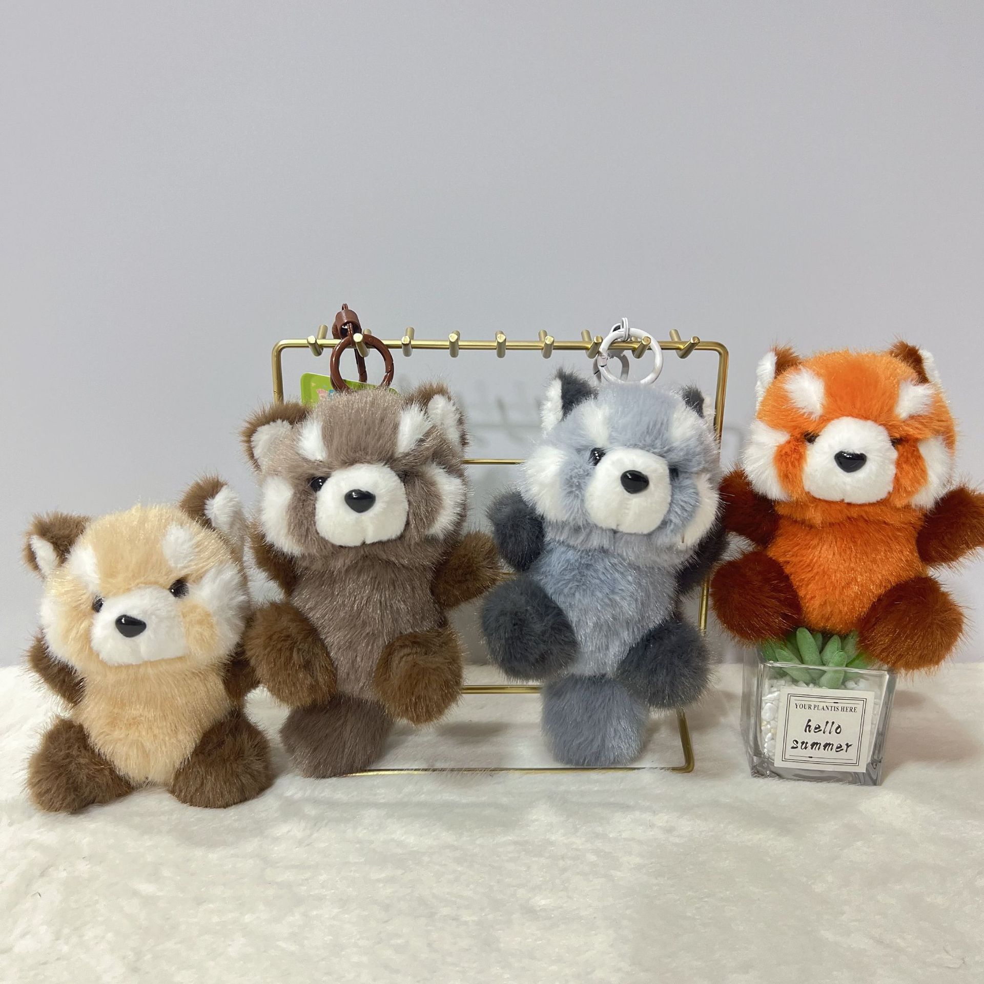 Cute sitting raccoon, Golden Man, mink fur cat doll pendant, long-haired bear plush toy, keychain, schoolbag hanger details Picture