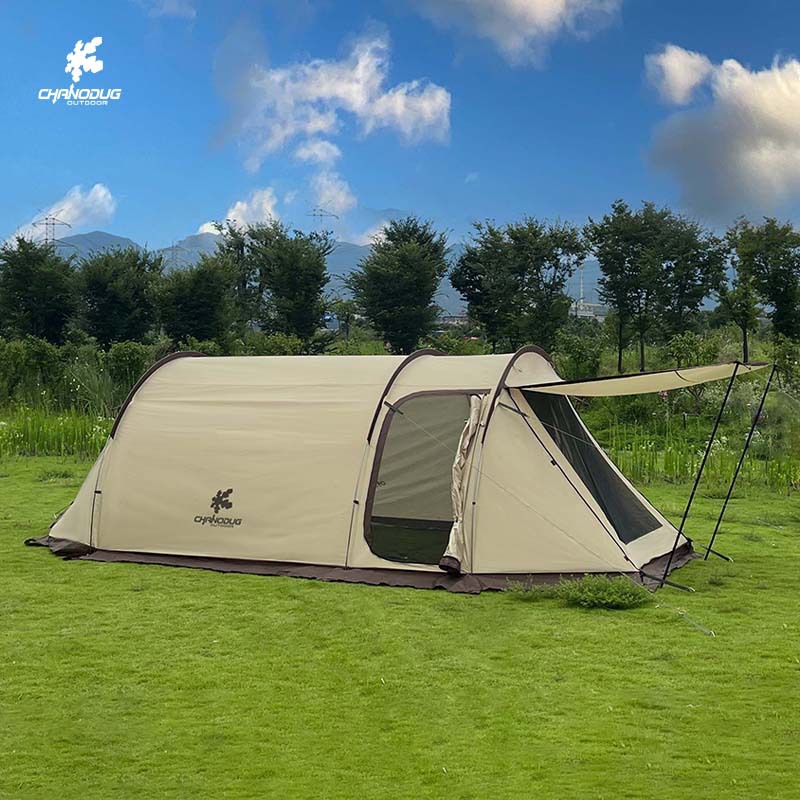 Xanuoduji outdoor camping tent, one-bedroom, one-hall, tunnel windproof, rainproof and sunshade tent, quick-opening waterproof tent