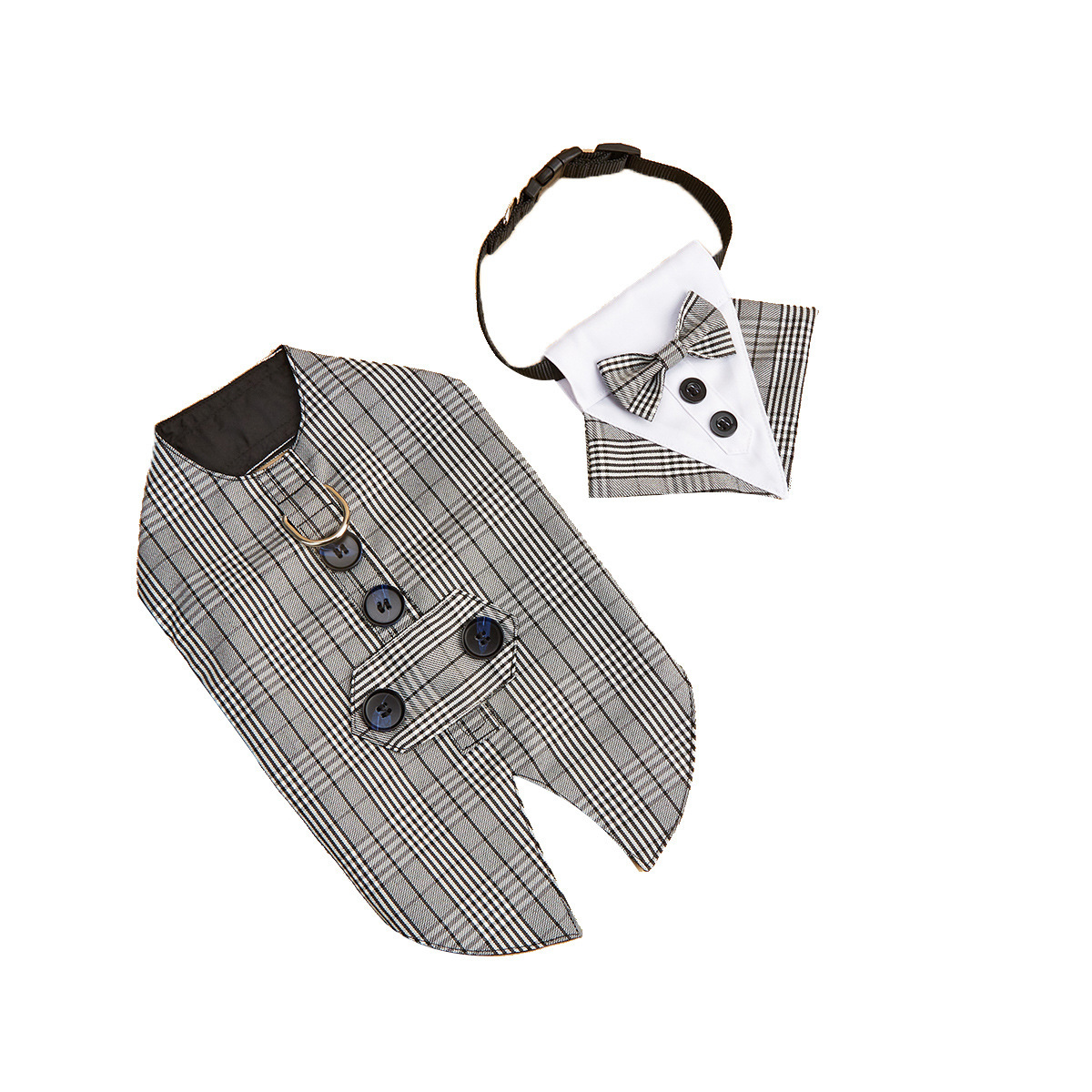Cross-border checkered suits, pet clothing, pet suit vests, cool and fashionable pet wedding suits, triangular scarves Specification image