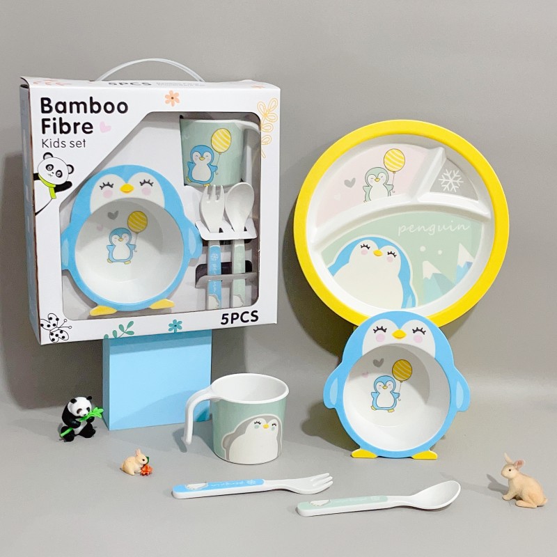 竹纤维儿童餐具套装宝宝卡通分格餐盘饭碗餐碗杯子勺叉母婴店礼品
