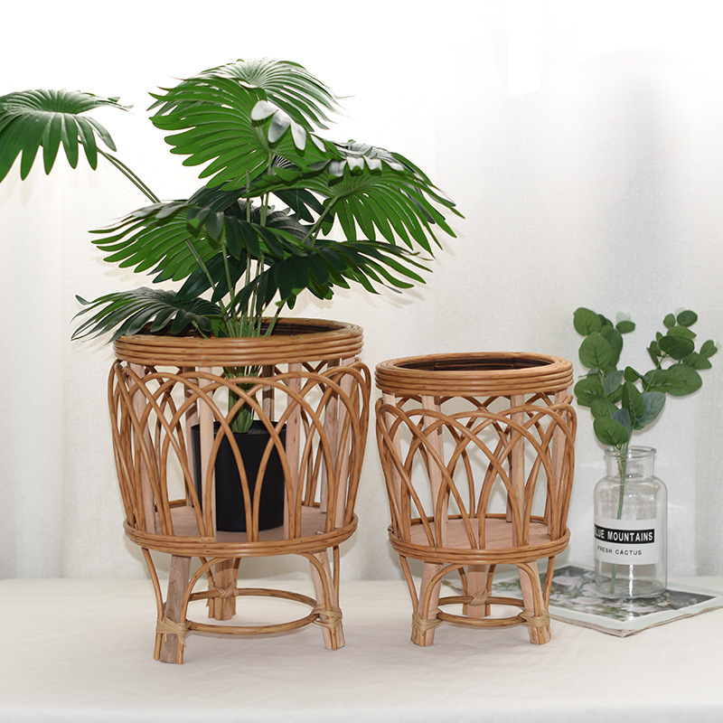 Nordic-style woven flower POTS, imitation vine flower stands, triangular living room, floor-standing balcony, bamboo woven flower baskets, indoor solid wood plants