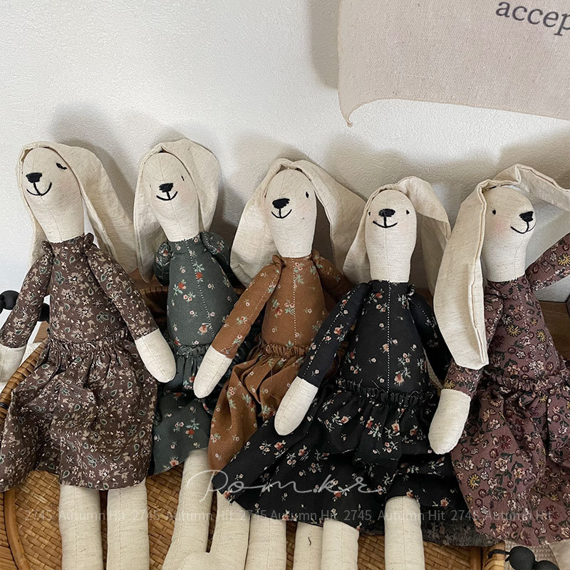 新款韩系碎花裙兔兔手工棉麻儿童安抚玩具ins居家摆件生日礼物女