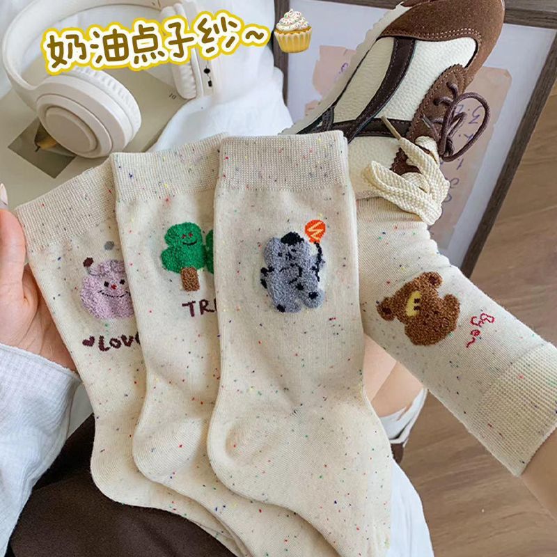 Autumn and winter socks, women's mid-calf socks, cute cartoon monsters, long socks, ins, Japanese style, versatile, sweet school style