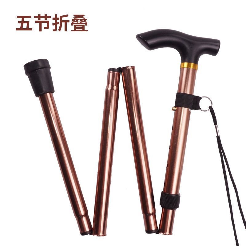 Five-section folding ultra-short hiking stick, hiking tourism T-handle walking stick, five-speed adjustable telescopic walking stick Specification image