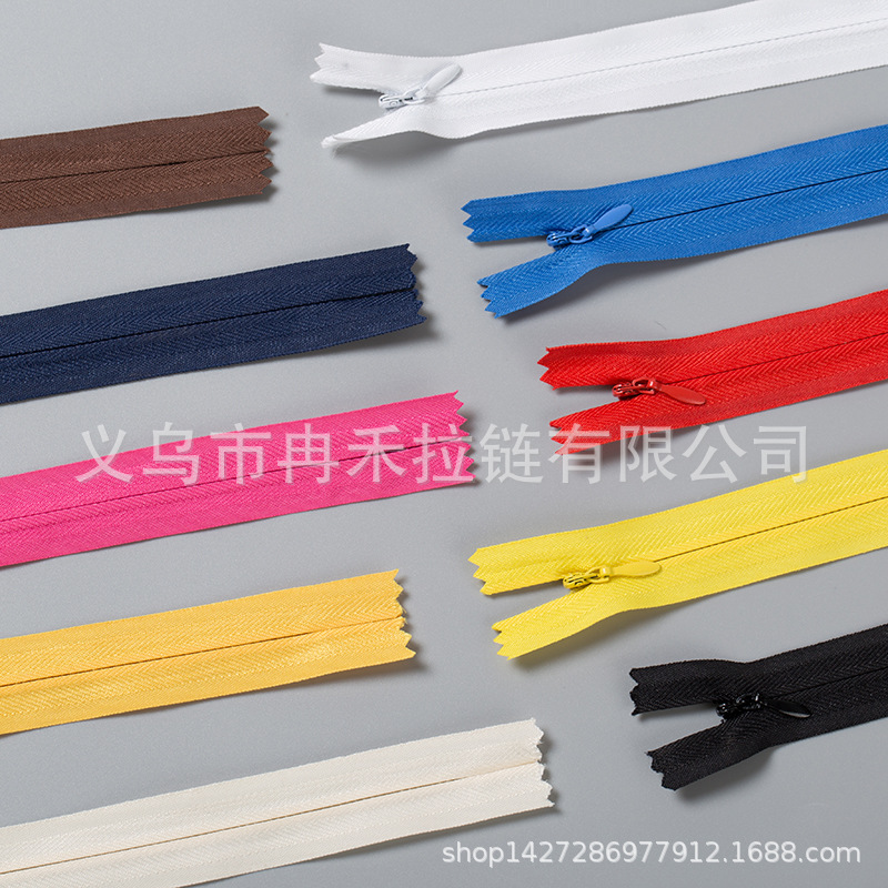 Wholesale No. 3 fabric-edge invisible zipper women's skirts, home textiles, cushions, throw pillows, bags, invisible zipper black and white stock Application Scenario