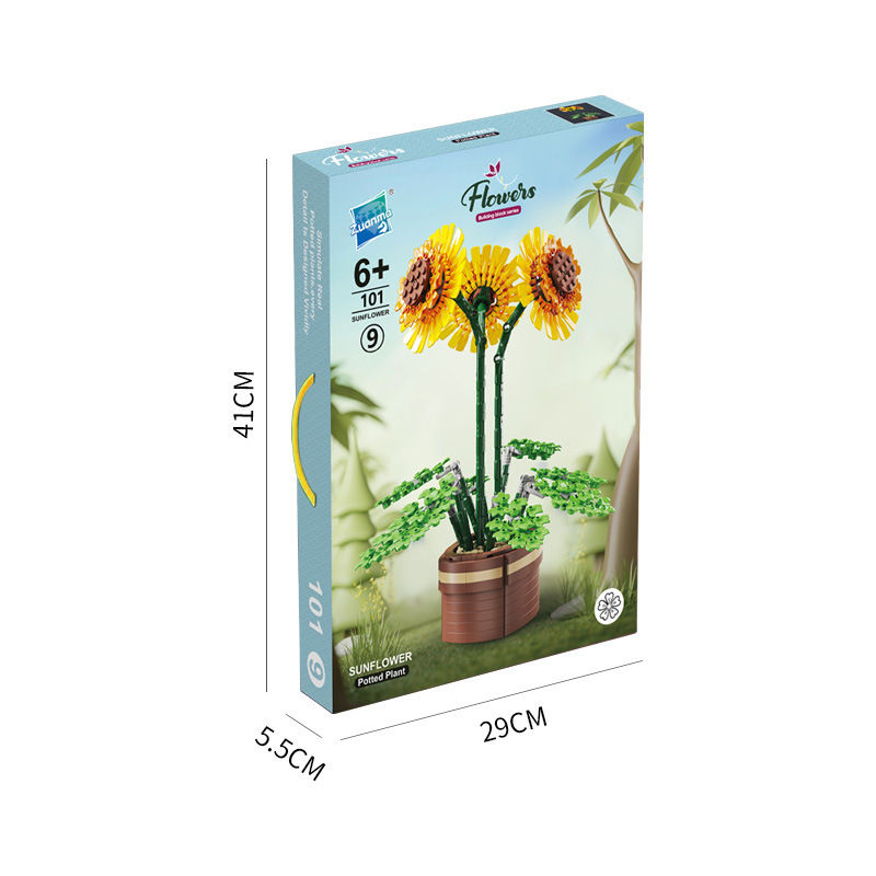 Building block simulation plant potted plants, cloud viewing sunflowers, flower assembly and arrangement building blocks, office and home decoration gifts Item Picture