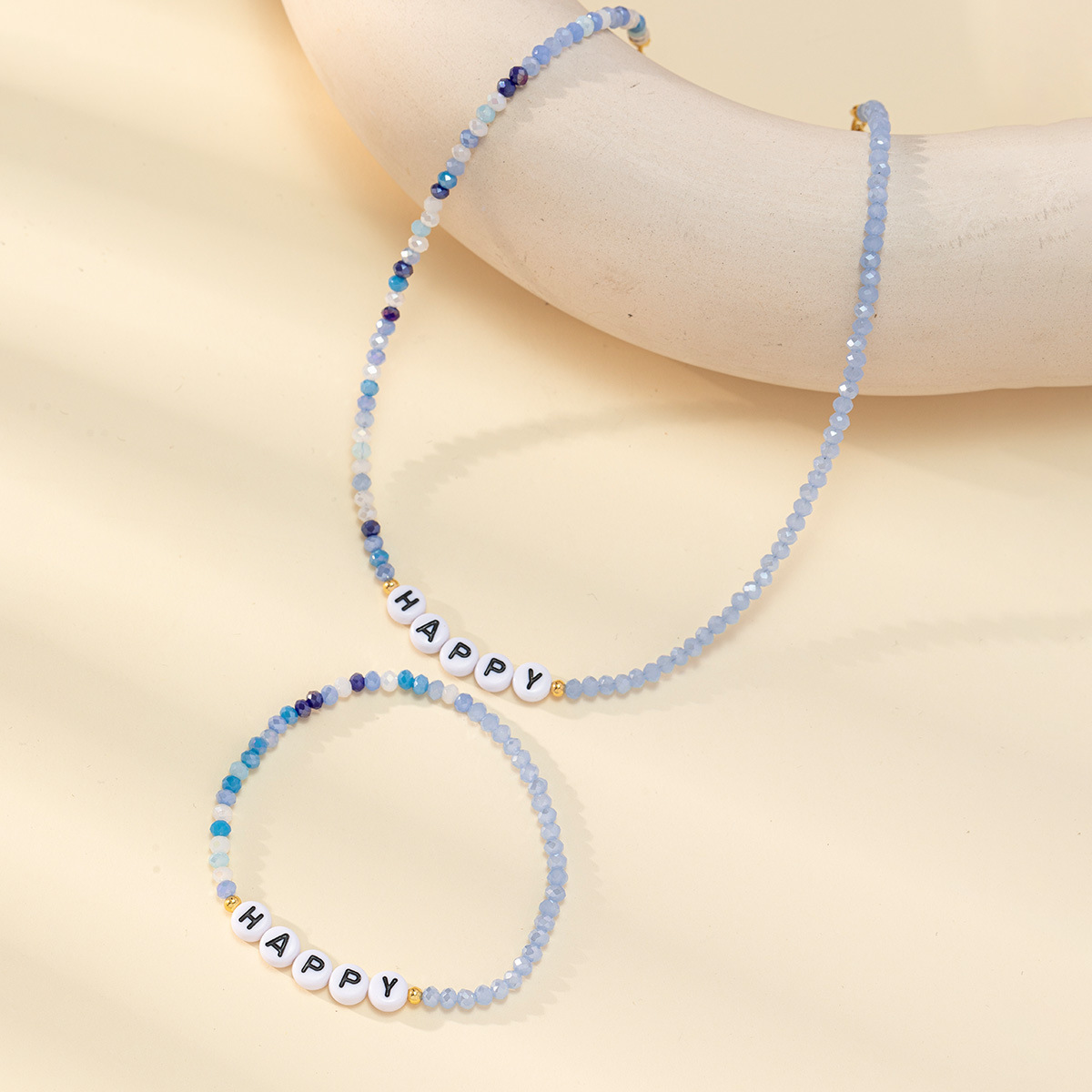 European and American cross-border jewelry crystal English letter beaded necklace bracelet, simple and fashionable handcrafted collarbone chain bracelet details Picture