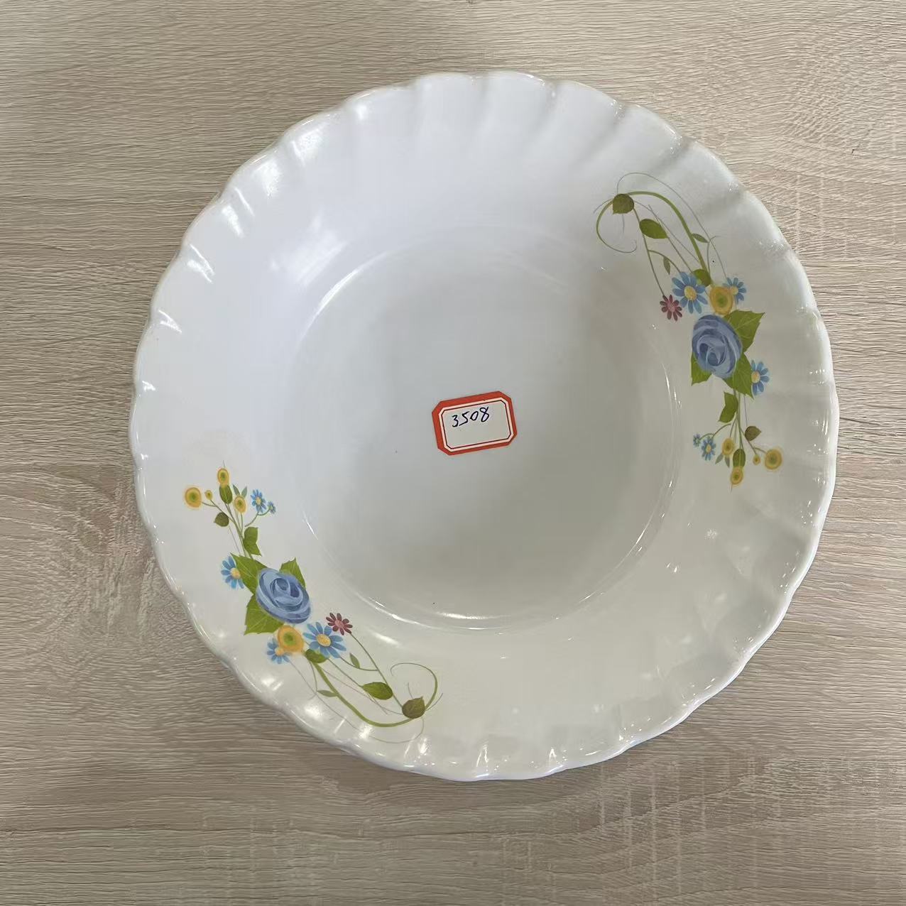 Lace melamine deep plate, simple printed soup bowl, home restaurant imitation porcelain tableware full figure