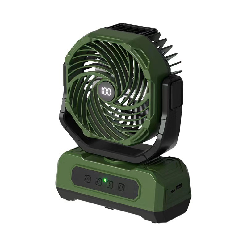 新款户外野营帐篷大风力充电风扇USB便携摇头制冷钓鱼露营风扇灯