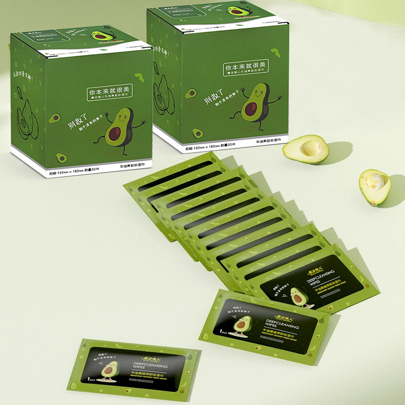 牛油果卸妆湿巾30片一次性湿纸巾面部温和清洁卸妆巾便携式洁面巾产品图