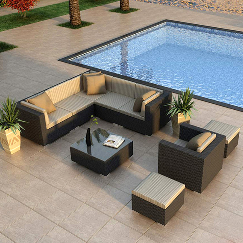 Cross-border outdoor rattan sofa courtyard set sun protection and waterproof leisure double rattan chair coffee table outdoor table furniture Application Scenario