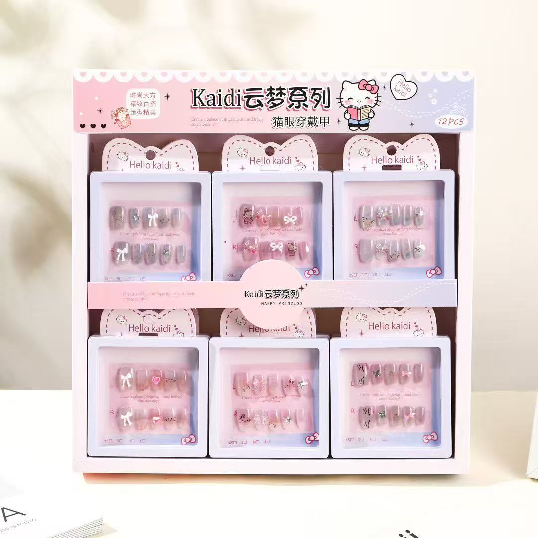 T.Nails 儿童猫眼指甲贴高级感手工穿戴甲片可爱蝴蝶结女孩美甲