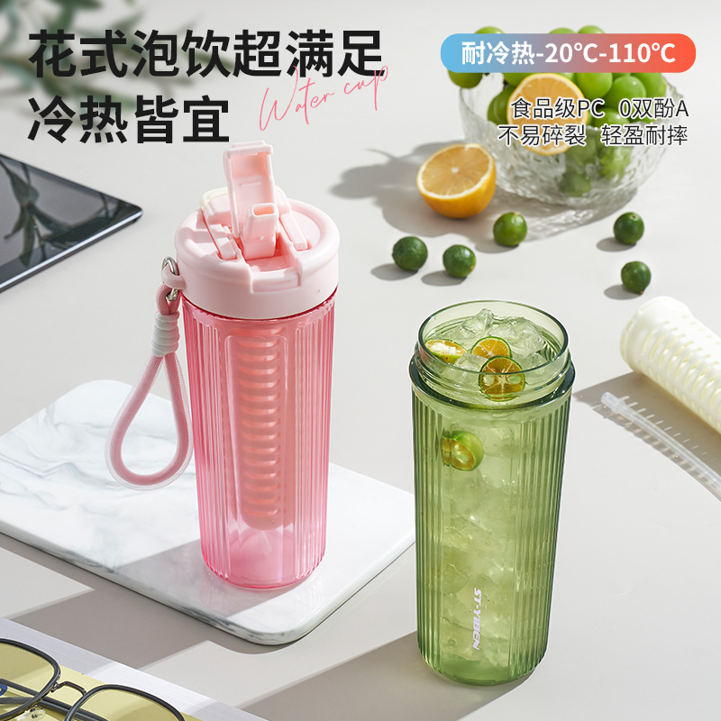 The new Yiben high-appearance-level simple frosted flower tea plastic water cup, tea-water separation double-drinking cup, outdoor travel cup Application Scenario