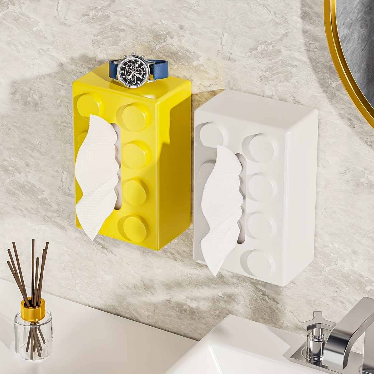 Creative design Dopamine building block tissue box, multi-purpose kitchen wall-mounted napkin storage box Specification image