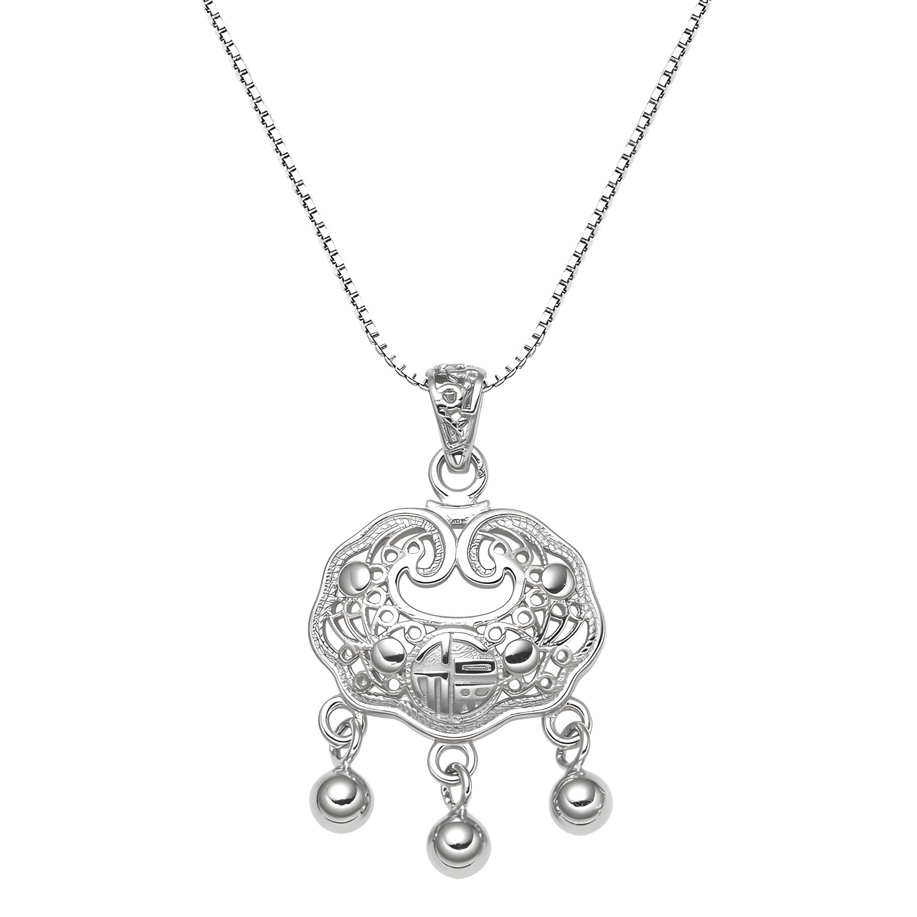New Chinese-style peace lock necklace, lock bag pendant, women's box chain, light luxury, niche and high-end collarbone chain Item Picture